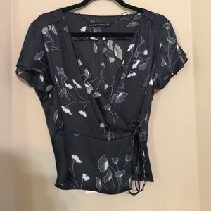 Price drop! Black floral wrap tie blouse